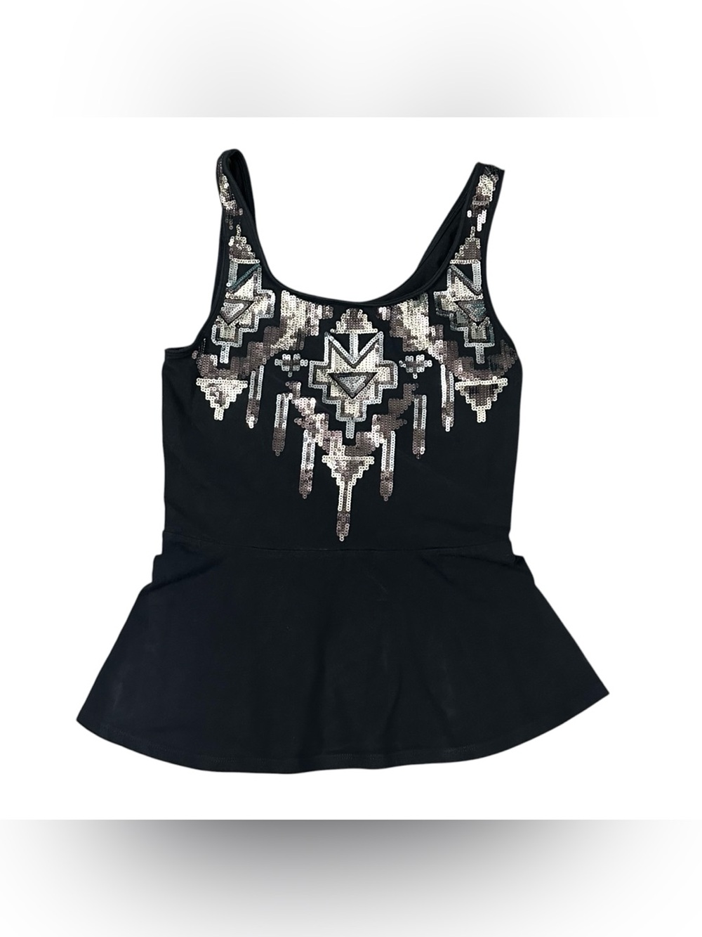 Express Womens Small Black Sequin Peplum Tank Top Geometric Party Holiday